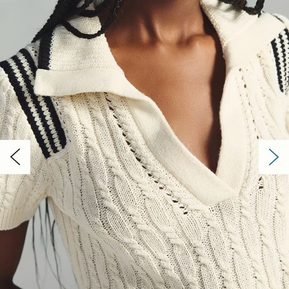 Anthropology Maeve Cable-Knit Polo Sweater Tee - Picture 3 of 6